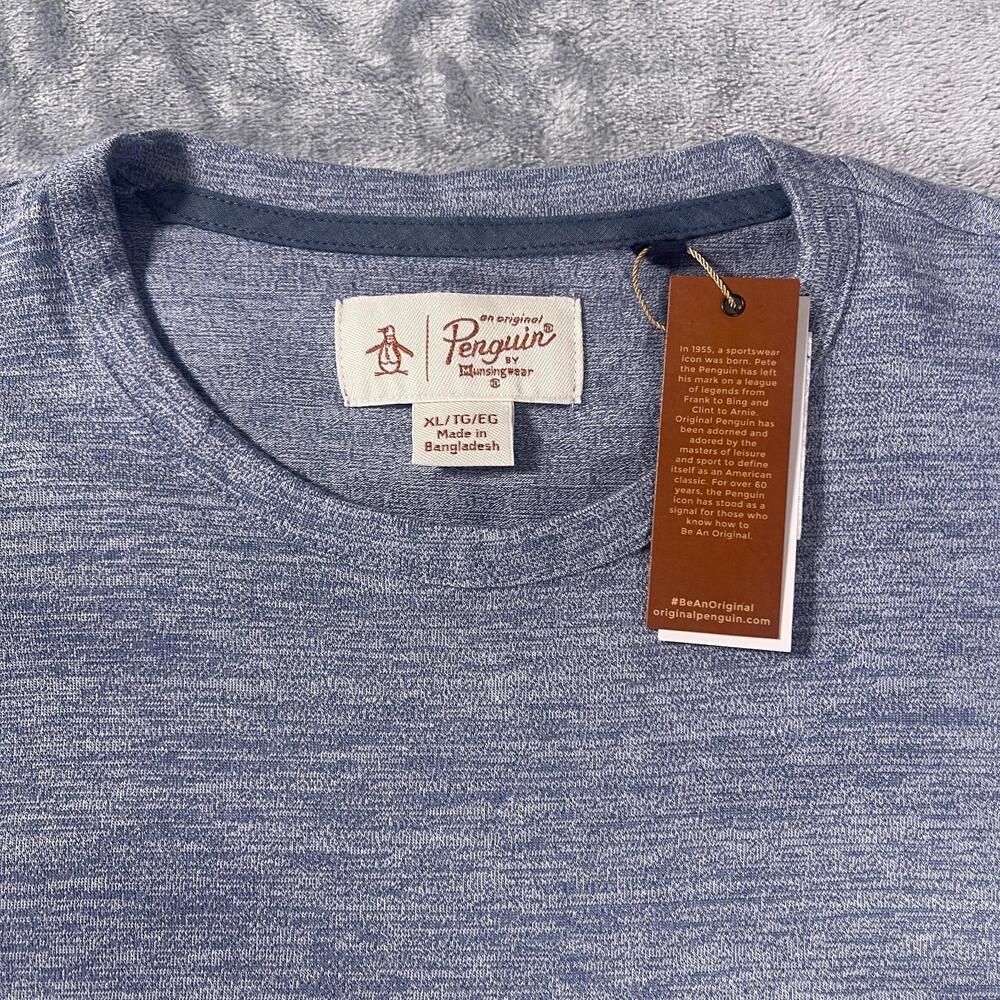 Original Penguin Mens T-Shirt XL Blue Gray Heather Short Sleeve‎ Crew Neck NWT - Picture 4 of 5